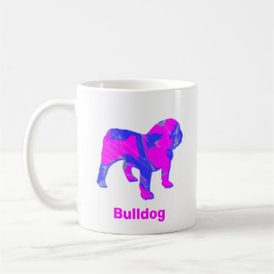 English Bulldog Hot Pink & Blue Abstract White Cof Coffee Mug