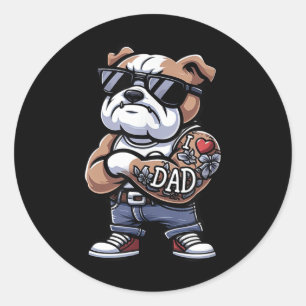 English Bulldog I Love Dad Funny Dog Tattoo  Classic Round Sticker