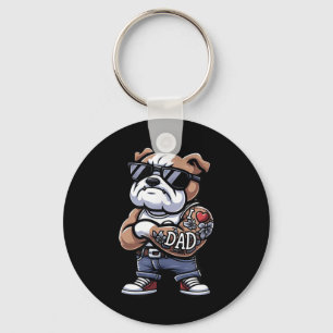 English Bulldog I Love Dad Funny Dog Tattoo  Key Ring