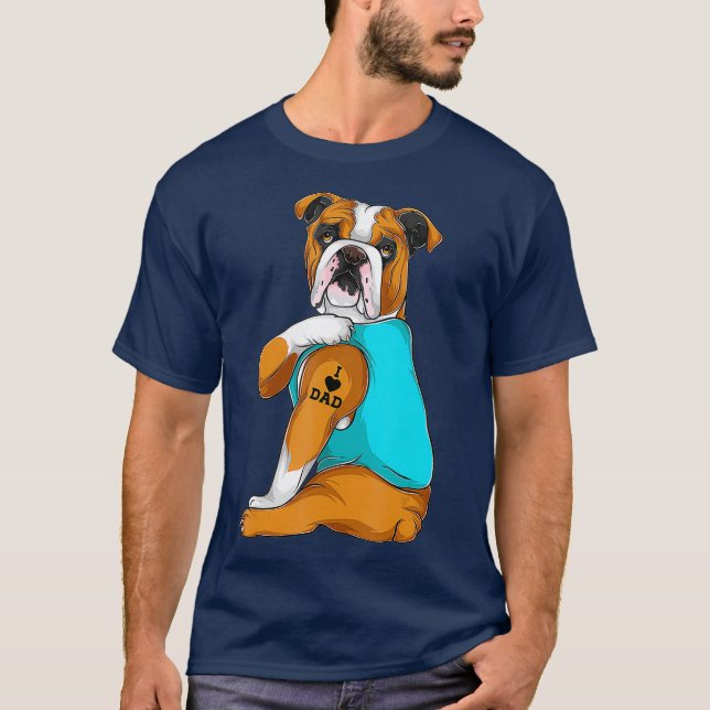 English Bulldog I Love Dad Tattoo Apparel Dog T-Shirt (Front)