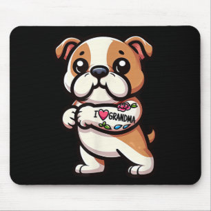 English Bulldog I Love Grandma Funny Dog Tattoo Mouse Pad