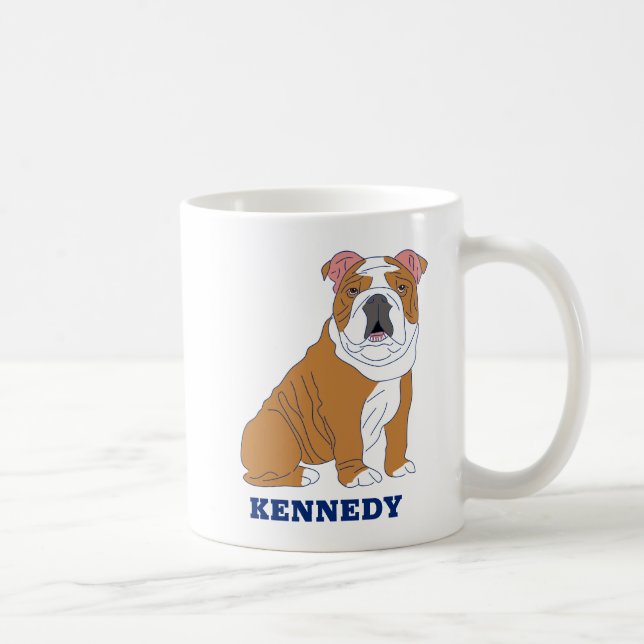English Bulldog Illustration Personalised Coffee Mug (Right)