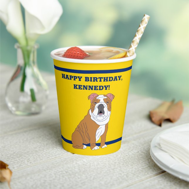 English Bulldog Illustration Personalised Party Paper Cups (Insitu)