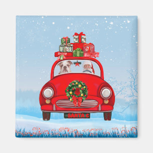 English Bulldog In Car With Santa Claus Magnet