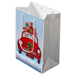 English Bulldog In Car With Santa Claus Medium Gift Bag