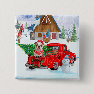 English Bulldog In Christmas Delivery Truck Snow 15 Cm Square Badge