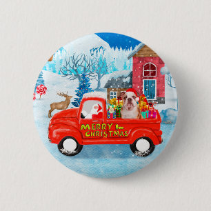 English Bulldog in Christmas Delivery Truck Snow 6 Cm Round Badge