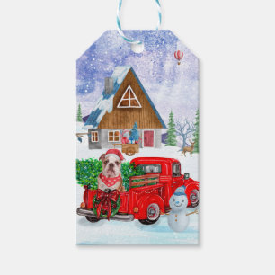 English Bulldog In Christmas Delivery Truck Snow Gift Tags
