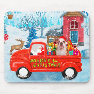 English Bulldog in Christmas Delivery Truck Snow Mouse Pad