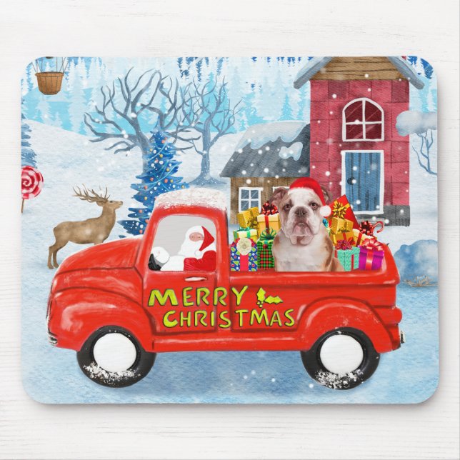 English Bulldog in Christmas Delivery Truck Snow Mouse Pad (Front)