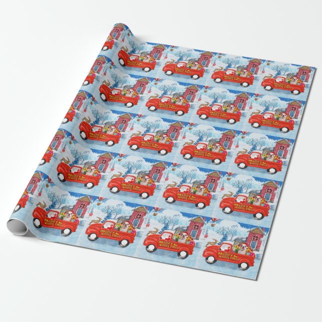 English Bulldog in Christmas Delivery Truck Snow Wrapping Paper (Unrolled)