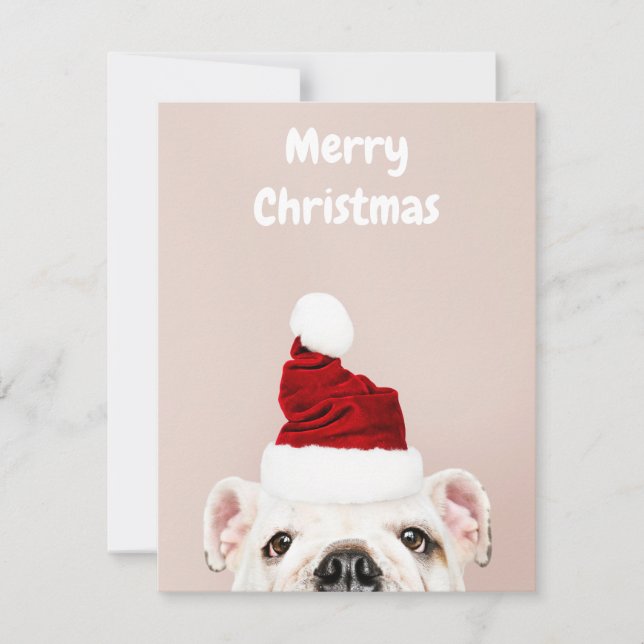English Bulldog in Santa Hat Holiday Card (Front)