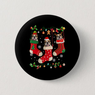 English Bulldog In Sock Christmas Santa X-mas Dog 6 Cm Round Badge
