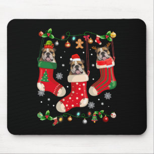English Bulldog In Sock Christmas Santa X-mas Dog Mouse Pad