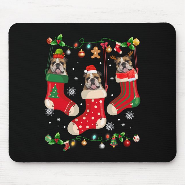 English Bulldog In Sock Christmas Santa X-mas Dog  Mouse Pad (Front)