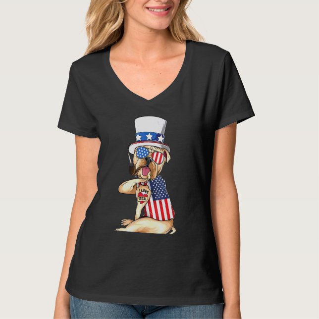 English Bulldog Merica 4th Of July American Sungla T-Shirt (Front)