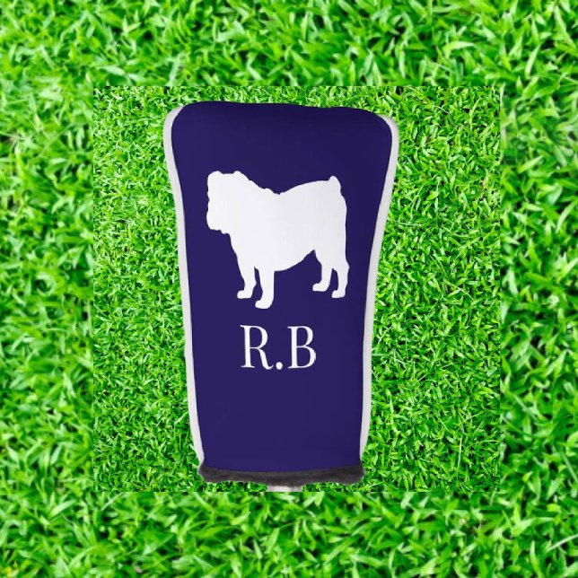 English Bulldog Navy Golf Head Cover (Show off your love for English Bulldogs on the golf course with our stylish monogram golf head cover)