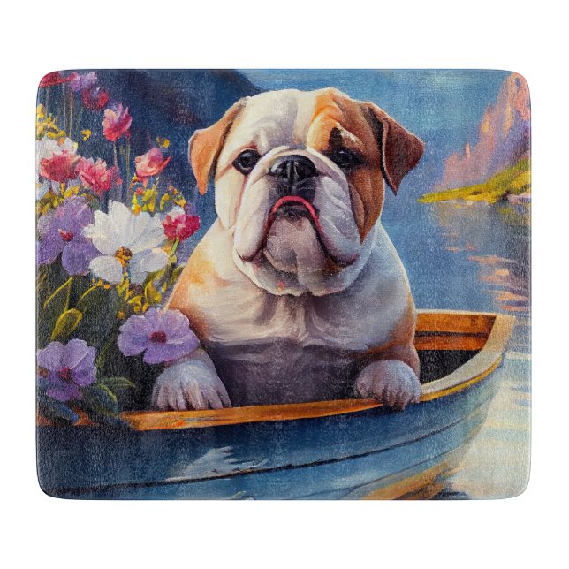 English Bulldog on a Paddle: A Scenic Adventure Cutting Board (Front)