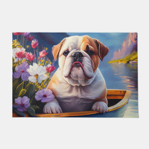 English Bulldog on a Paddle: A Scenic Adventure Doormat