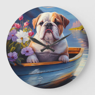 English Bulldog on a Paddle: A Scenic Adventure Large Clock