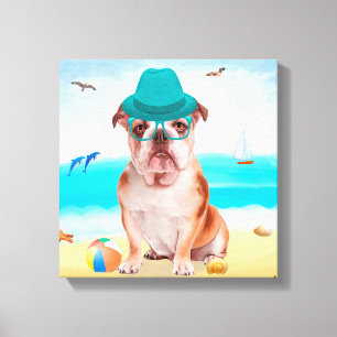 English Bulldog on Beach Canvas Print