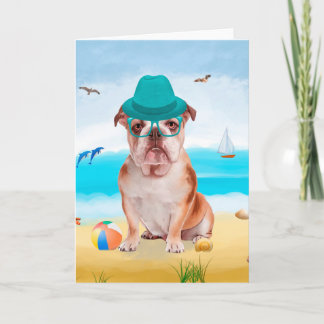 English Bulldog on Beach Card