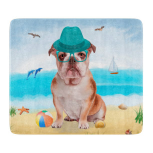 English Bulldog on Beach Cutting Board