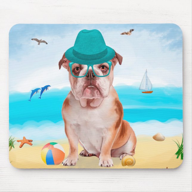 English Bulldog on Beach Mouse Pad (Front)