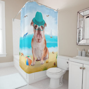 English Bulldog on Beach Shower Curtain