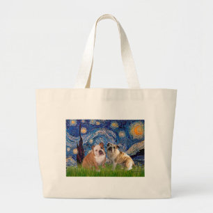 English Bulldog Pair 2 - Starry Night Large Tote Bag
