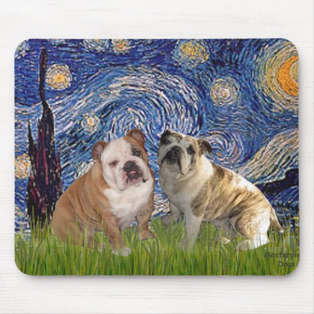 English Bulldog Pair 2 - Starry Night Mouse Pad (Front)
