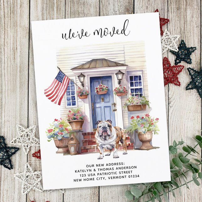 English Bulldog Patriotic Personalised Dog Moving Announcement Postcard (Creator Uploaded)