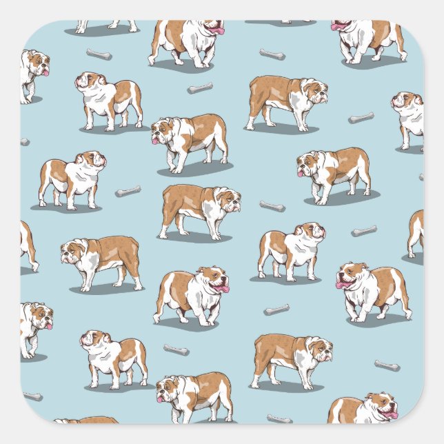 English bulldog pattern square sticker (Front)