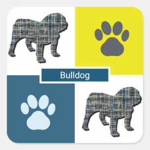 English Bulldog & Paw Y&B Grid Square Sticker