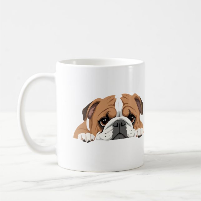 English Bulldog Peeking Cute Adorable Funny Animal Coffee Mug (Left)