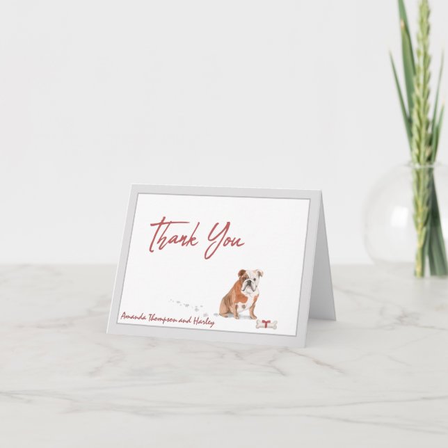 English Bulldog Pet Dog Personalize Bone Ribbon   Thank You Card (Front)