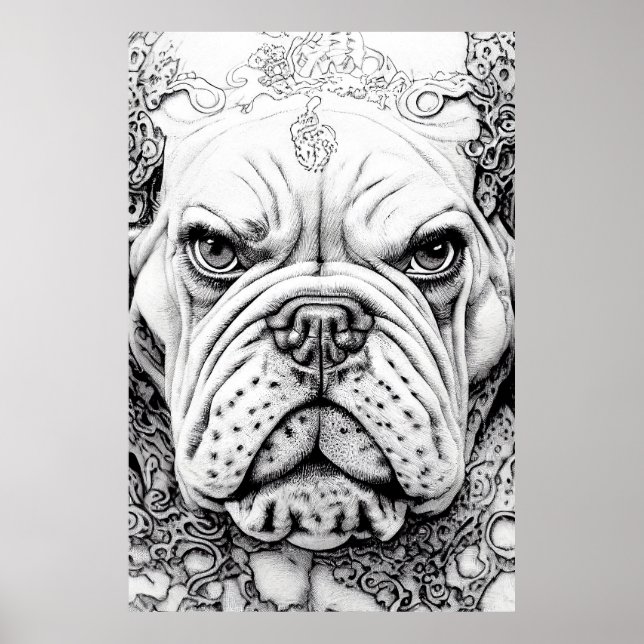 English Bulldog Pet Wild Nature Illustration Line  Poster (Front)
