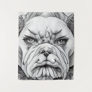 English Bulldog Pet Wild Nature Illustration Line Tapestry