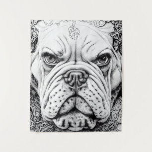 English Bulldog Pet Wild Nature Illustration Line  Tapestry