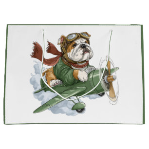 English Bulldog Pilot Aeroplane Large Gift Bag