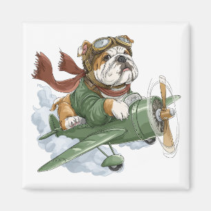 English Bulldog Pilot Aeroplane Magnet