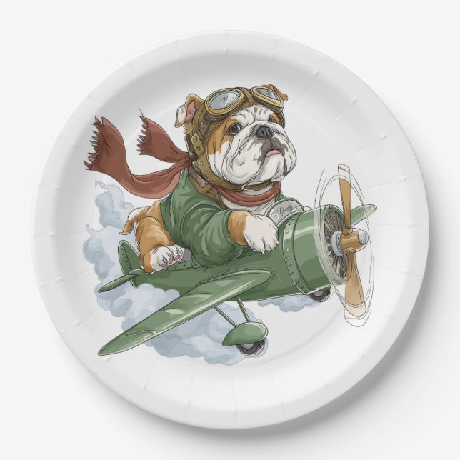 English Bulldog Pilot Aeroplane Paper Plate (Front)