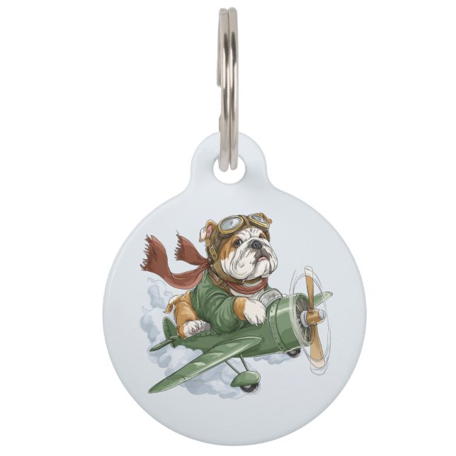 English Bulldog Pilot Aeroplane Pet Tag (Front)