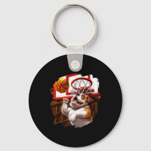 English Bulldog Playing Basketball Fun Dog Basketb Key Ring