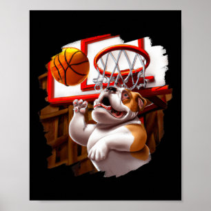 English Bulldog Playing Basketball Fun Dog Basketb Poster