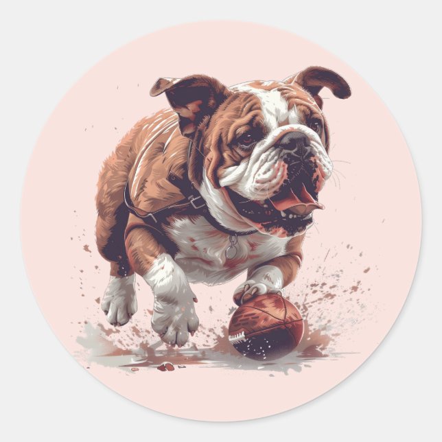 English Bulldog Playing Football Classic Round Sticker (Front)