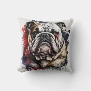 English Bulldog Portrait Animal Painting Pet Dog Cushion