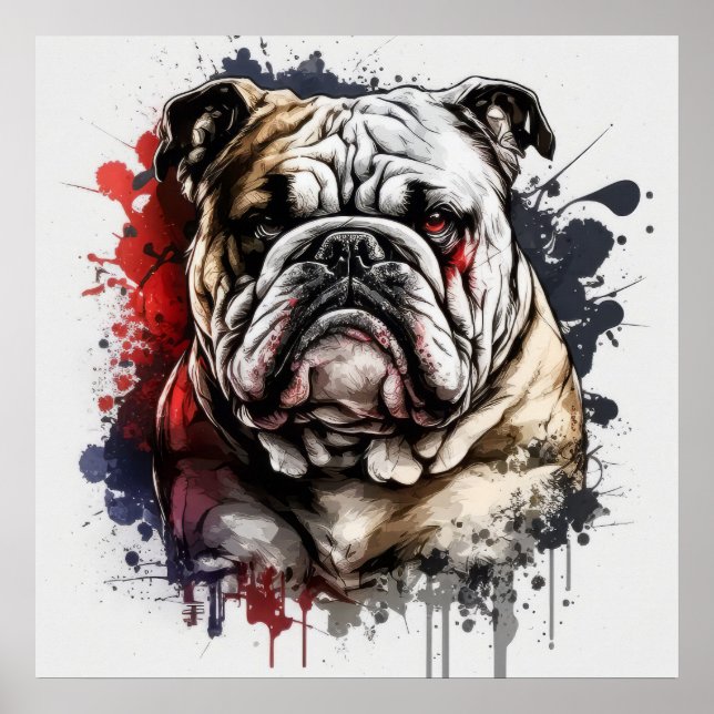 English Bulldog Portrait Animal Painting Pet Dog  Poster (Front)