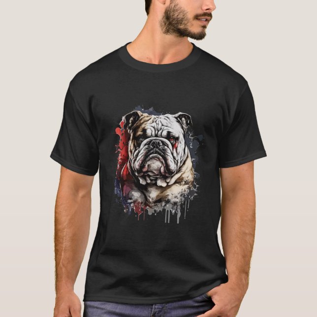 English Bulldog Portrait Animal Painting Pet Dog  T-Shirt (Front)