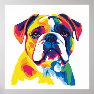 English Bulldog Portrait Illustration Watercolour Poster
